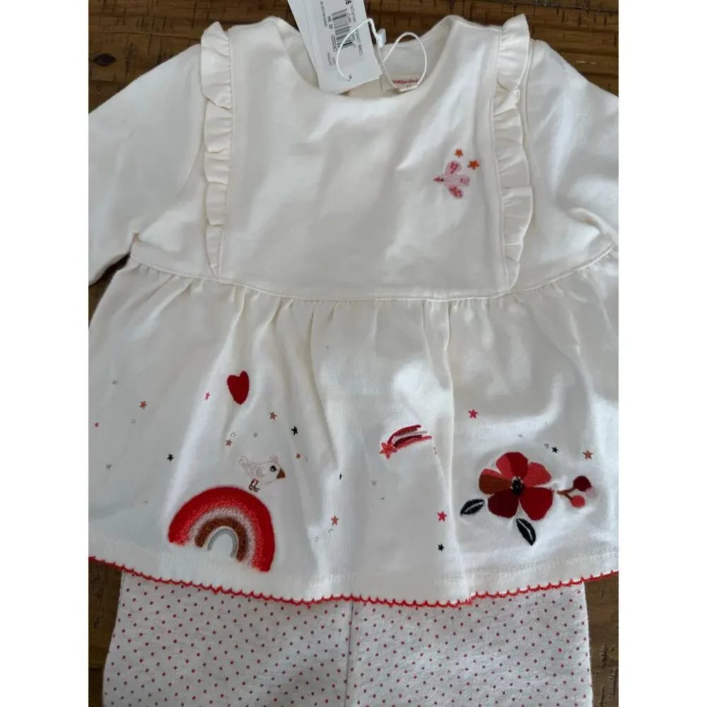 Catimini Baby Girls Embroidered Rainbow Romper Outfit Cream Red 9M NWT